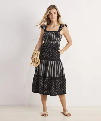 Jacquard Smocked Midi Dress