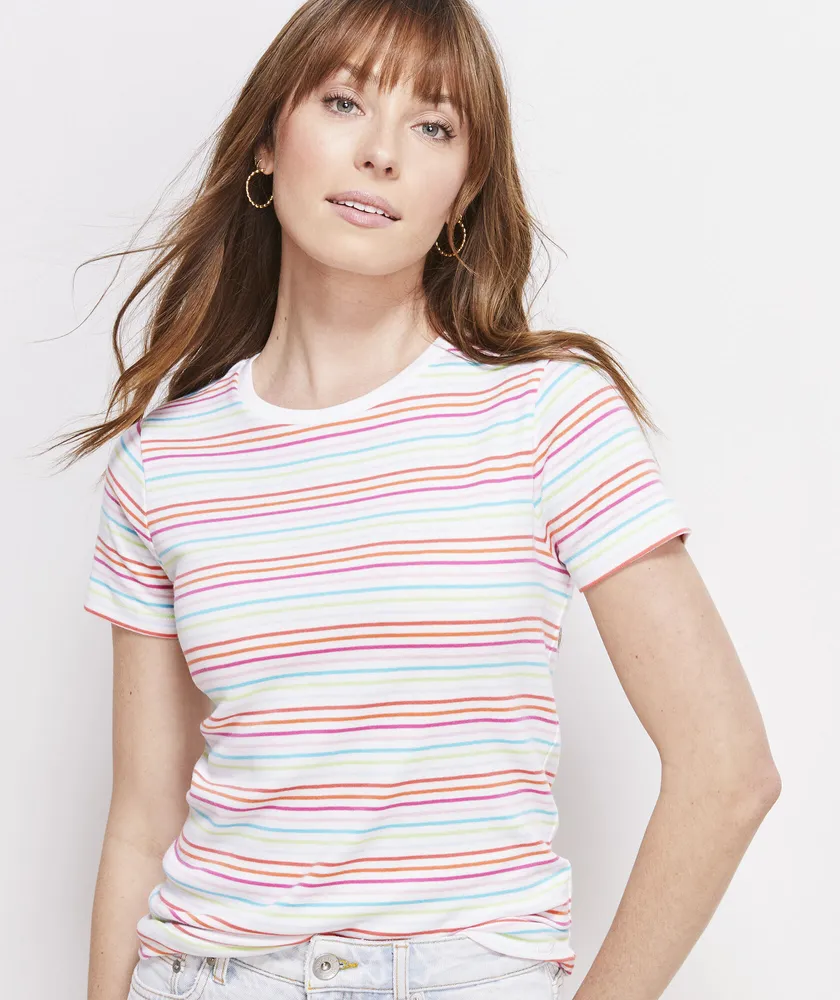 Striped Short-Sleeve Crewneck Simple Tee