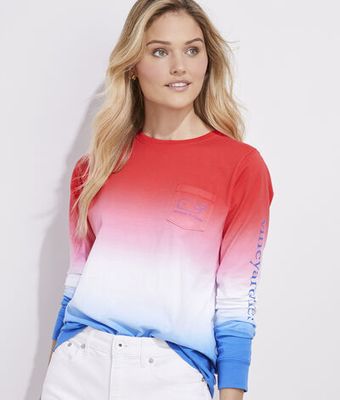 Vineyard Vines Womens Vintage Whale Print Tee Long Sleeve Neon Pink Garment  Dyed[L]