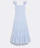 Kentucky Derby Flutter Sleeve Smocked Seersucker Midi Dress