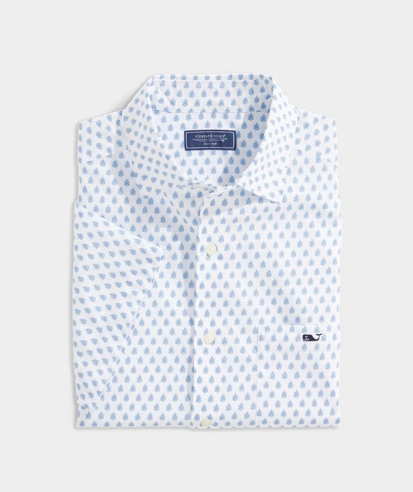 Stretch Poplin Short-Sleeve Leaf Tile Shirt