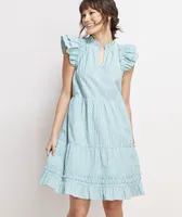 Striped Tiered Ruffle Neck Dress