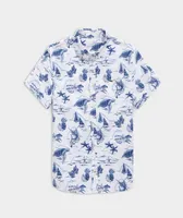 Boys' Stretch Poplin Short-Sleeve Harbour Icons Print Shirt