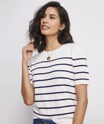 Striped Luxe Short-Sleeve Sweater