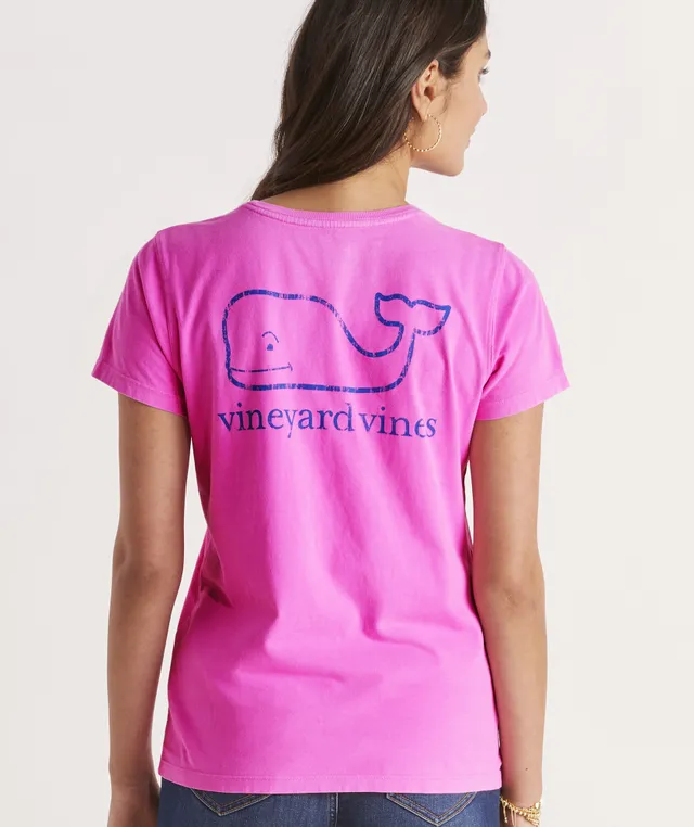 Vineyard Vines Womens Vintage Whale Print Tee Long Sleeve Neon Pink Garment  Dyed[L]