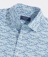 Stretch Poplin Short-Sleeve Fish Print Shirt