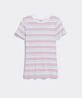 Striped Short-Sleeve Crewneck Simple Tee