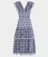 Kentucky Derby Eyelet Ruffle Maxi Dress