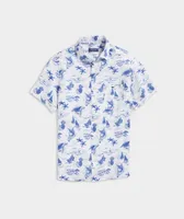 Linen Short-Sleeve Harbour Icons Print Shirt