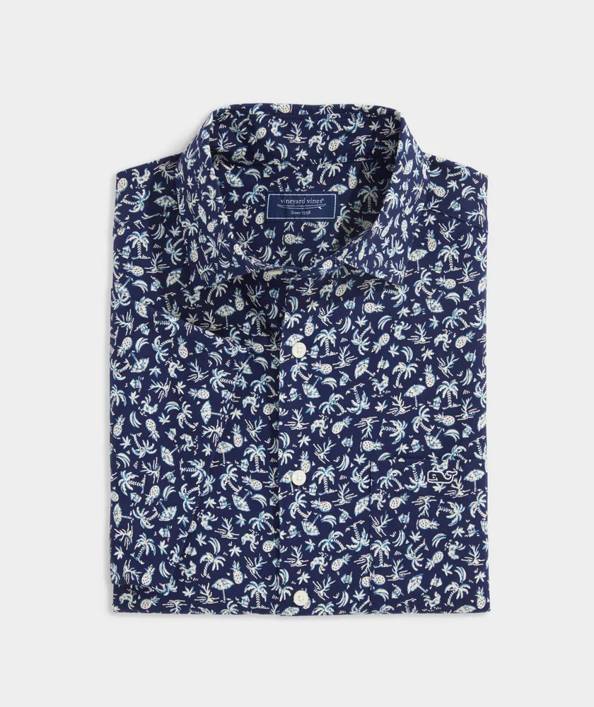 Stretch Poplin Short-Sleeve Harbour Toss Print Shirt