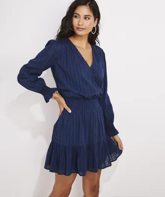 Textured Smocked Wrap Dress