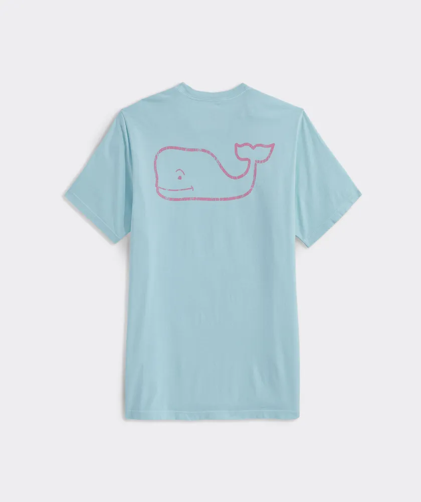 Vineyard Vines Womens Vintage Whale Print Tee Long Sleeve Neon Pink Garment  Dyed[L]