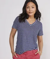 Striped Linen V-Neck Tee