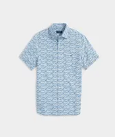 Stretch Poplin Short-Sleeve Fish Print Shirt