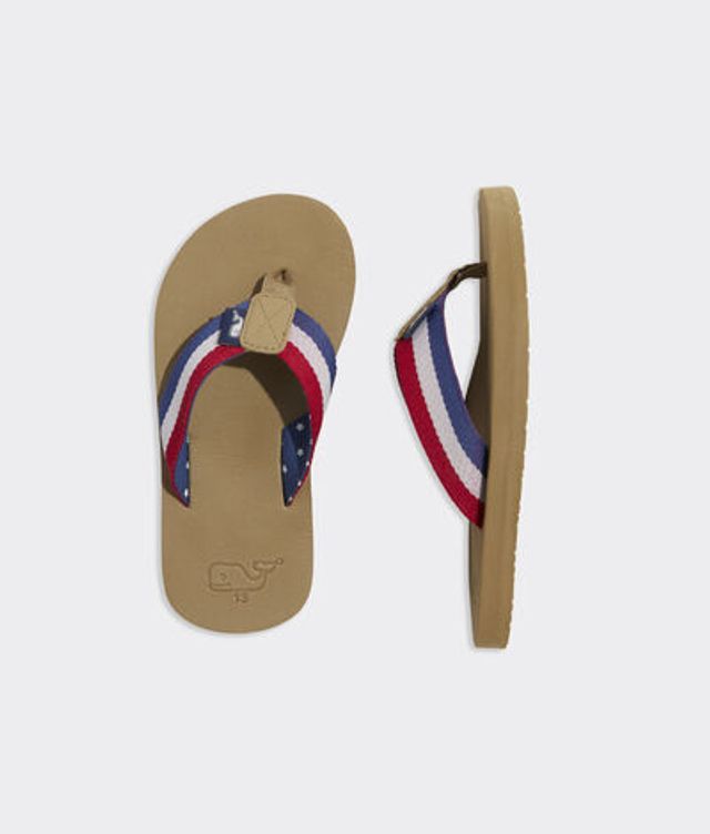 Vineyard Vines Americana Ribbon Leather Flip Flops (Size: | The Summit