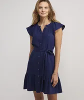 Seastitch Double Gauze Flutter-Sleeve Shirt Dress