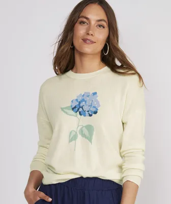Hydrangea Intarsia Cashmere Crewneck Sweater