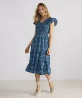 Floral Smocked V-Neck Maxi Dress