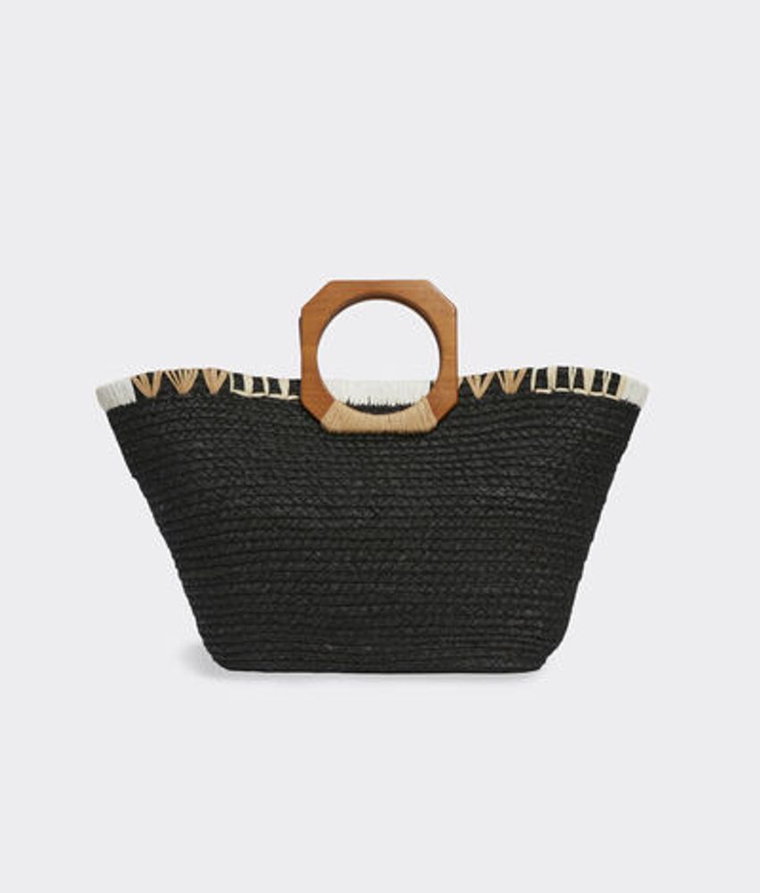 Newport Striped Fabric Handle Straw Bag