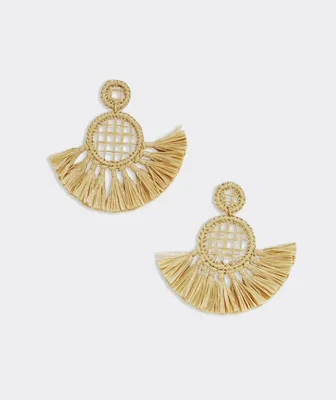 Woven Rattan Raffia Fringe Earrings