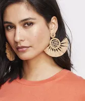 Woven Rattan Raffia Fringe Earrings