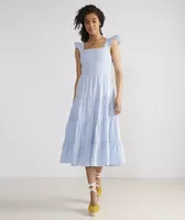 Kentucky Derby Flutter Sleeve Smocked Seersucker Midi Dress