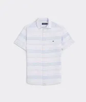 Linen Short-Sleeve Horizontal Stripe Shirt