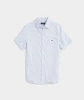 Stretch Poplin Short-Sleeve Leaf Tile Shirt