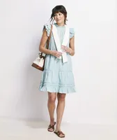 Striped Tiered Ruffle Neck Dress