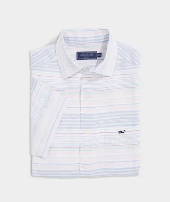 Linen Short-Sleeve Horizontal Stripe Shirt