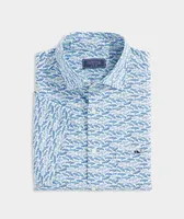 Stretch Poplin Short-Sleeve Fish Print Shirt