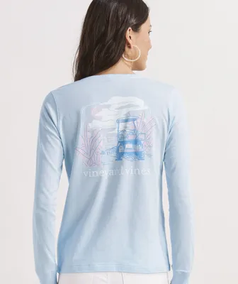 Painterly Golf Cart Scenic Long-Sleeve Pocket Tee