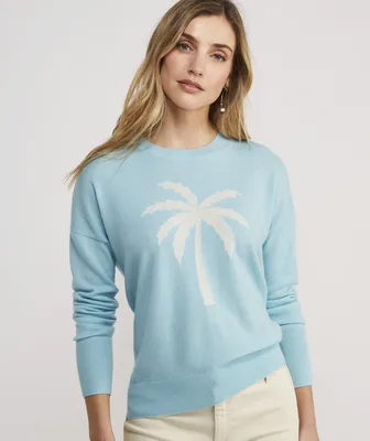 Palm Tree Intarsia Cashmere Crewneck Sweater