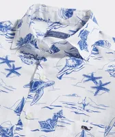 Linen Short-Sleeve Harbour Icons Print Shirt