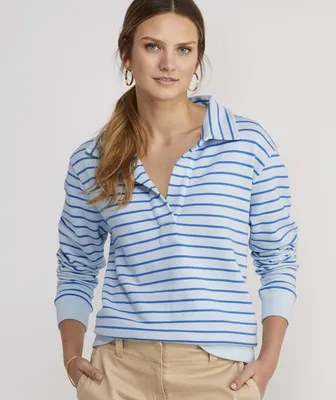 Striped Polo Popover Sweatshirt