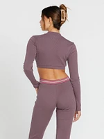 Lived Lounge Mock Neck Long Sleeve Top - Acai