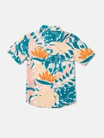 Little Boys Leaf Pit Floral Short Sleeve Shirt - Salmon