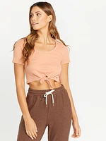 Lived Lounge Rib Tie Front Tee - Clay