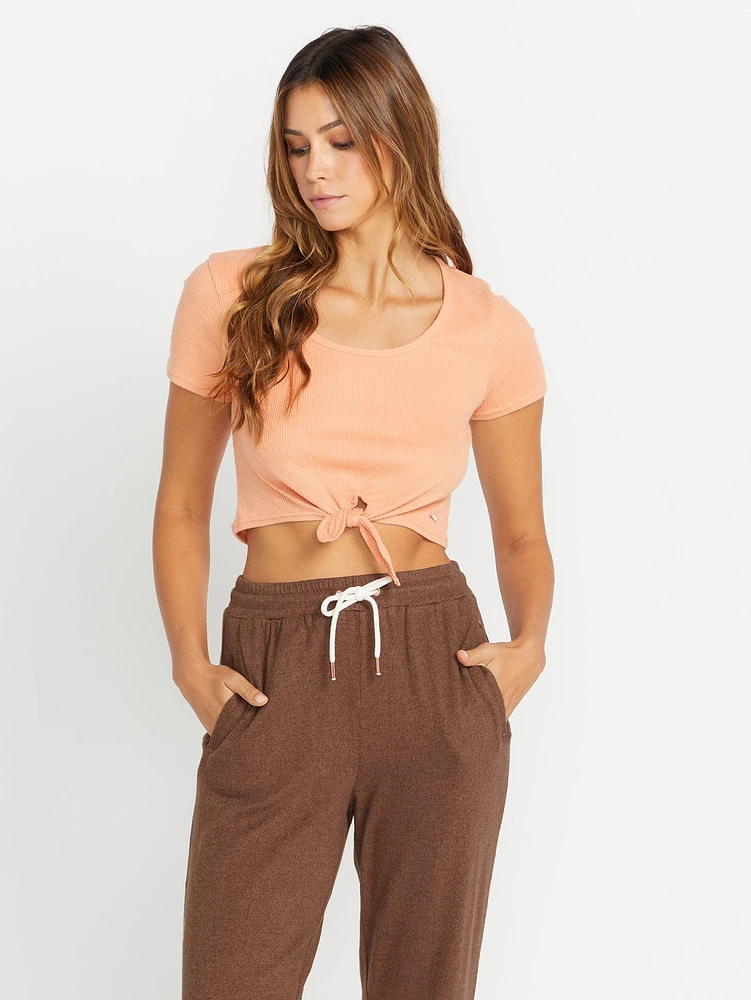 Lived Lounge Rib Tie Front Tee - Clay