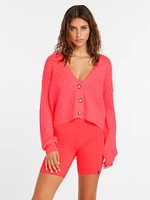 Cardigan Beach Sweater - Electric Coral