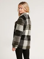 Silent Sherpa Plaid Jacket - Army Green Combo