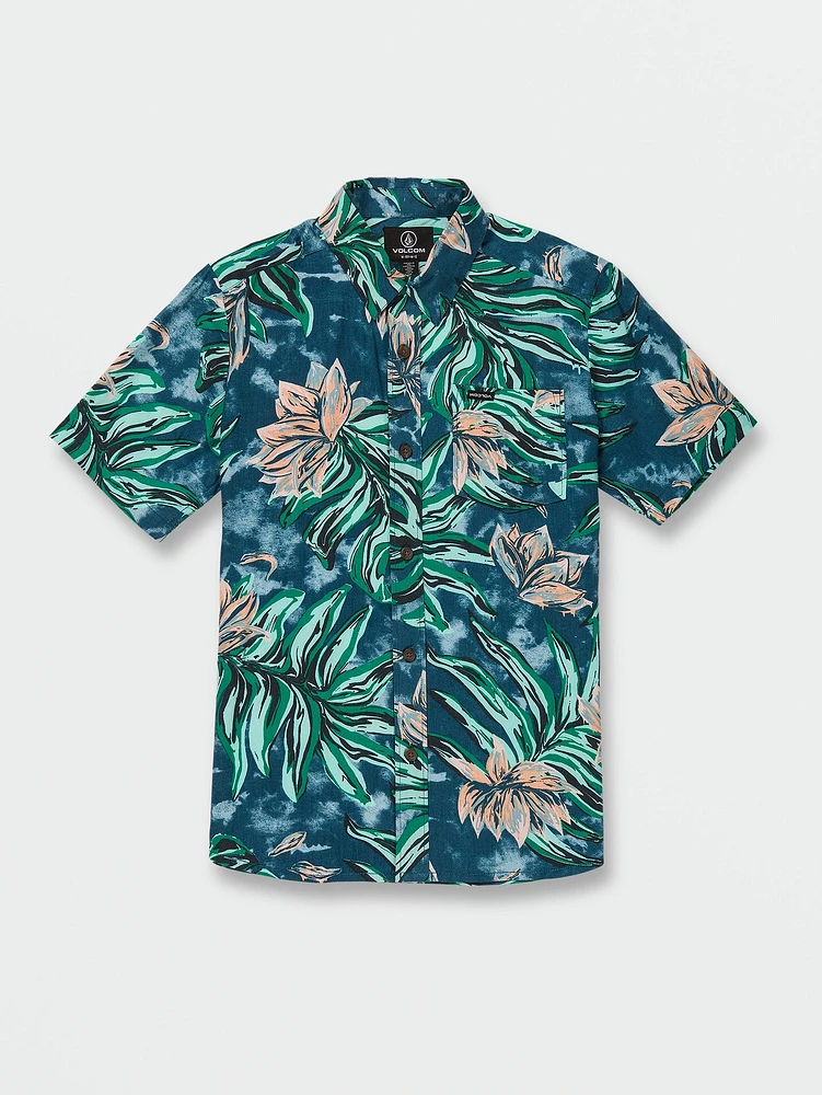 Big Boys Marble Floral Short Shirt - Aged Indigo