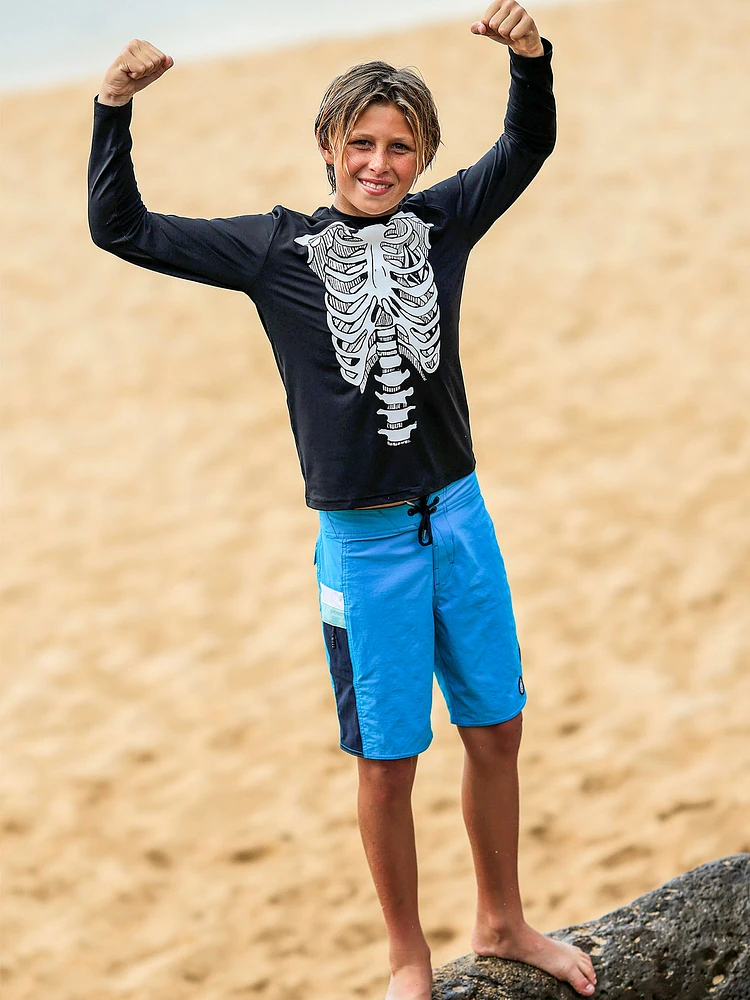 Big Boys Skeleton Long Sleeve Rashguard - Black