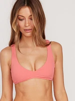 Simply Rib V Neck Bikini Top - Reef Pink