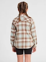 Girls Getting Rad Plaid Flannel Shirt - Blue Fog