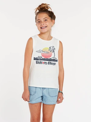 Girls Flexin Palm Tree Muscle Tank - Star White