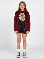 Girls Pheelin Phuzzy Zip Up Jacket - Burgundy