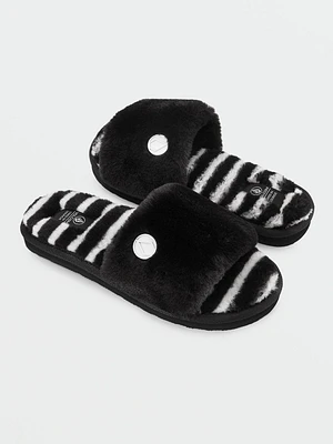 Girls Lived Lounge Slippers - Black White