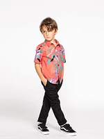 Little Boys Leaf Spray Short Sleeve Shirt - Lava Rock Red