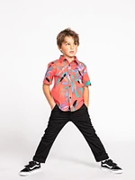 Little Boys Leaf Spray Short Sleeve Shirt - Lava Rock Red